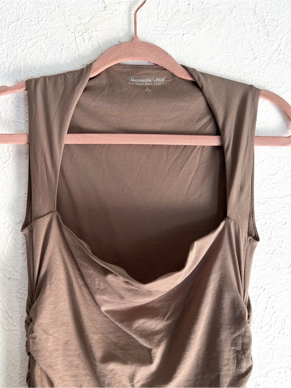 Abercrombie & Fitch Ava Knit Modal Blend Ruched Maxi Dress Taupe Small